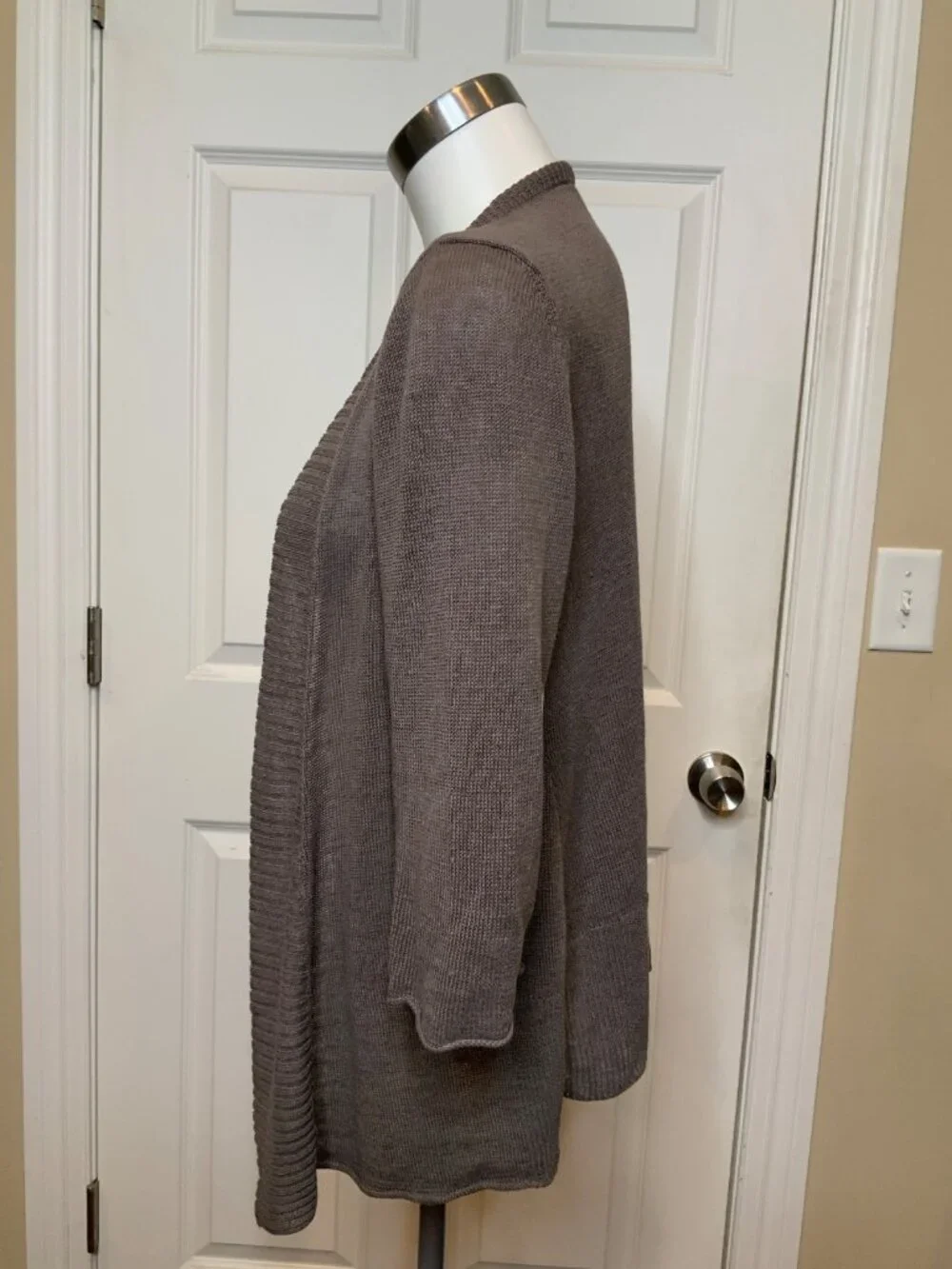 Eileen Fisher Gray Linen Thin Knit Open Front Cardigan, Size S